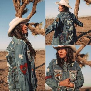 Hand-Painted Western Blue Denim Jacket Distressed French Bulldog Cowboy Frenchie